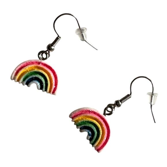 1 Pair Rainbow Mini Dangle Earrings, Hanging Pendant Acrylic Earrings - Picture 1 of 11